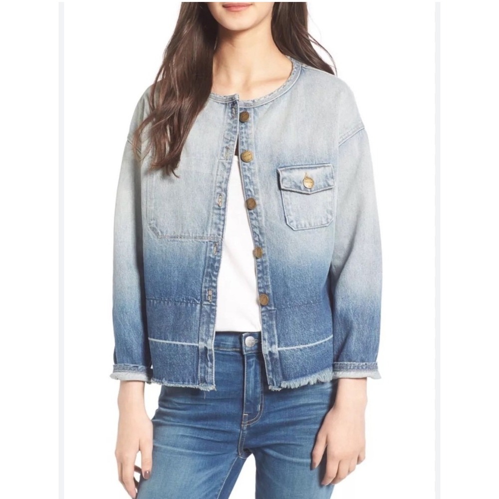 Current/Elliott The Off Duty‎ Liner Denim Jacket Ombre Frayed Hem Jean Jacket
